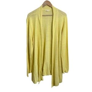 Eileen Fisher 3X Linen Open Front Cardigan Sweater Yellow Knit Long Sleeve FLAW